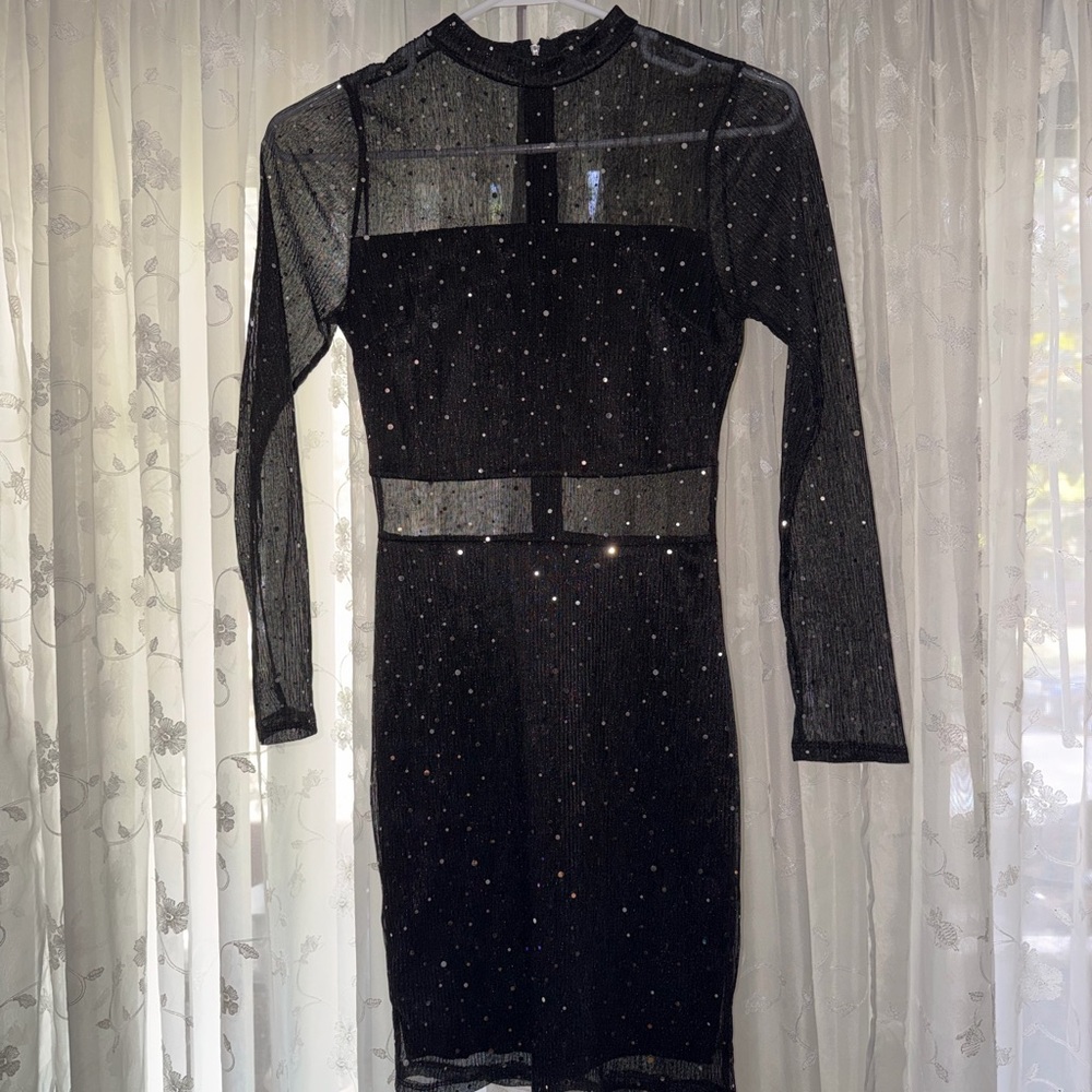 Sparkly Black Dress w/ mesh - shows belly, chest & arms. Beautiful. Worn once! - Picture 4 of 11